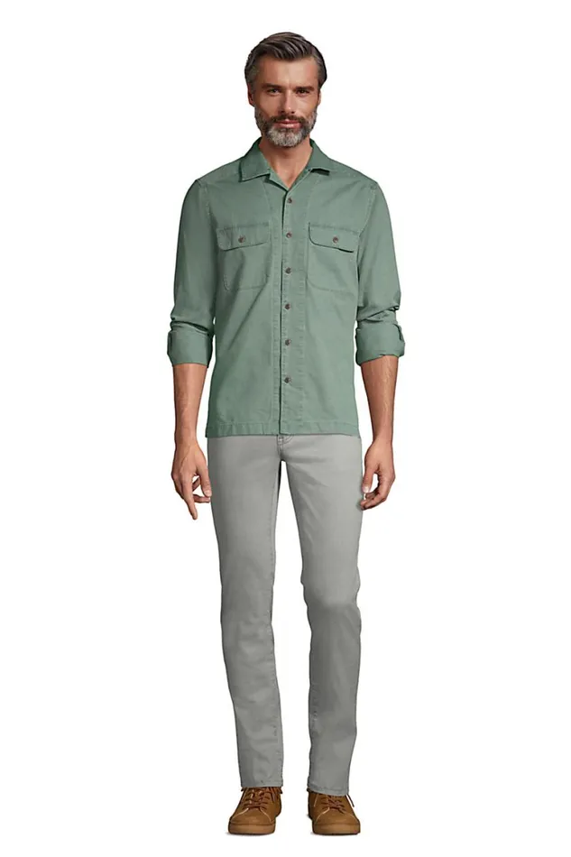 Lands039 End Casual Shirts Men Traditional Fit Textured Camp Collar Long Sleeve Shirt Deep Sea Navy
