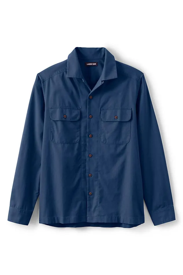 Lands039 End Casual Shirts Men Traditional Fit Textured Camp Collar Long Sleeve Shirt Deep Sea Navy