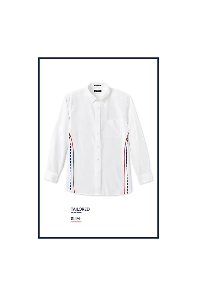 Lands039 End Casual Shirts Men Traditional Fit Textured Camp Collar Long Sleeve Shirt Deep Sea Navy