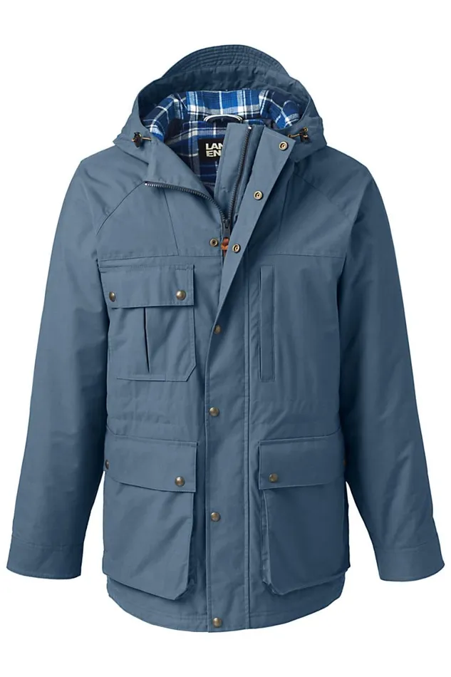 Lands039 End Coats and Jackets Men Bayfield Cotton Parka Bering Sea Blue