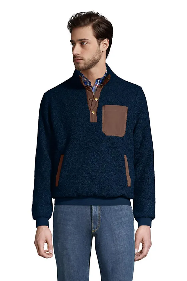 Lands039 End Coats and Jackets Men Boucle Fleece Pullover Radiant Navy