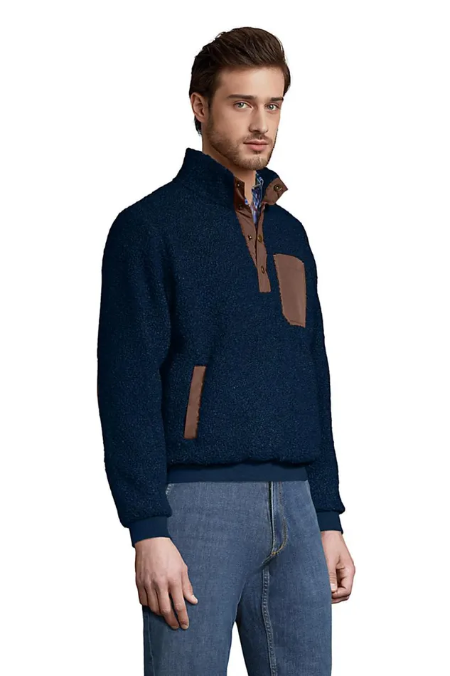 Lands039 End Coats and Jackets Men Boucle Fleece Pullover Radiant Navy