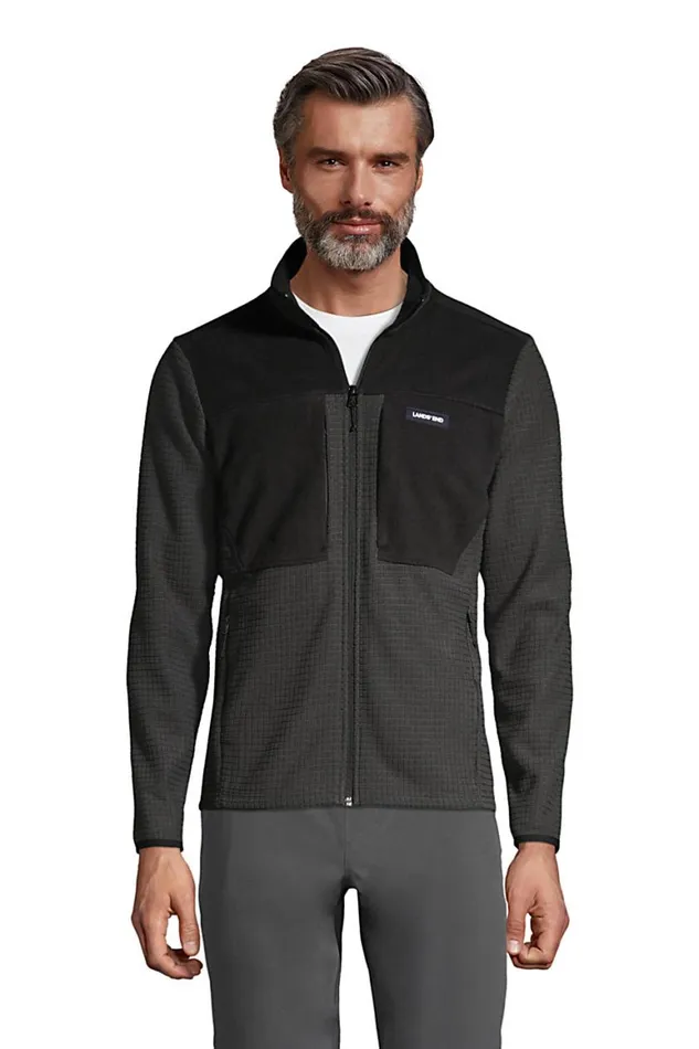 Lands039 End Coats and Jackets Men Grid Fleece Jacket Dark Charcoal