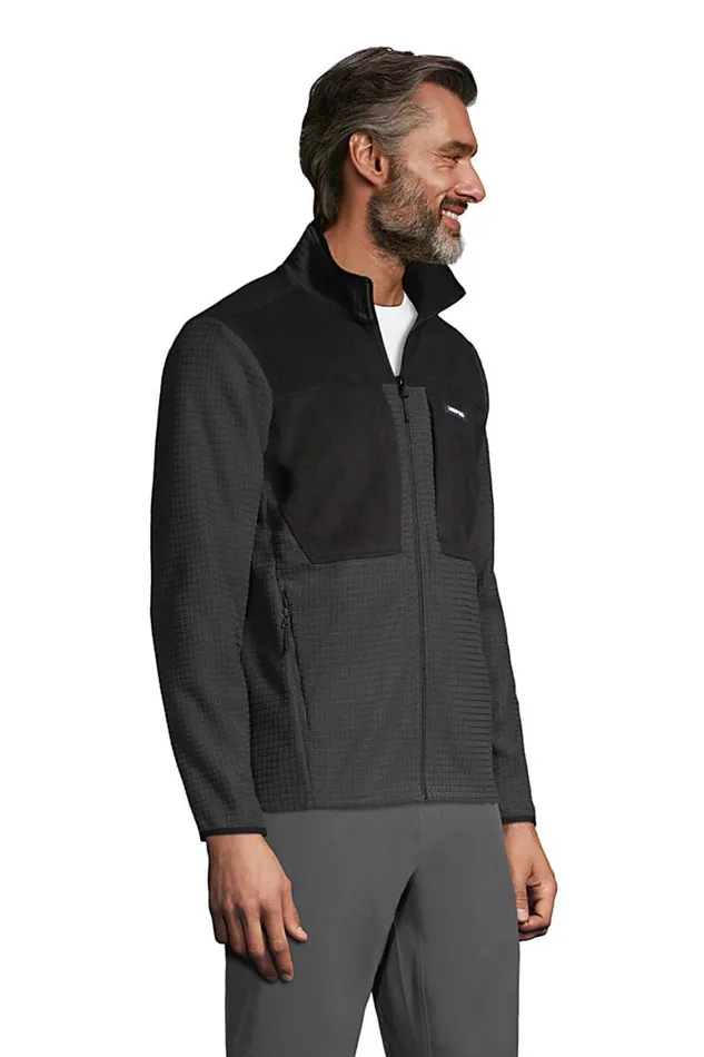 Lands039 End Coats and Jackets Men Grid Fleece Jacket Dark Charcoal Lands039 End Coats and Jackets Men Grid Fleece Jacket Dark Charcoal