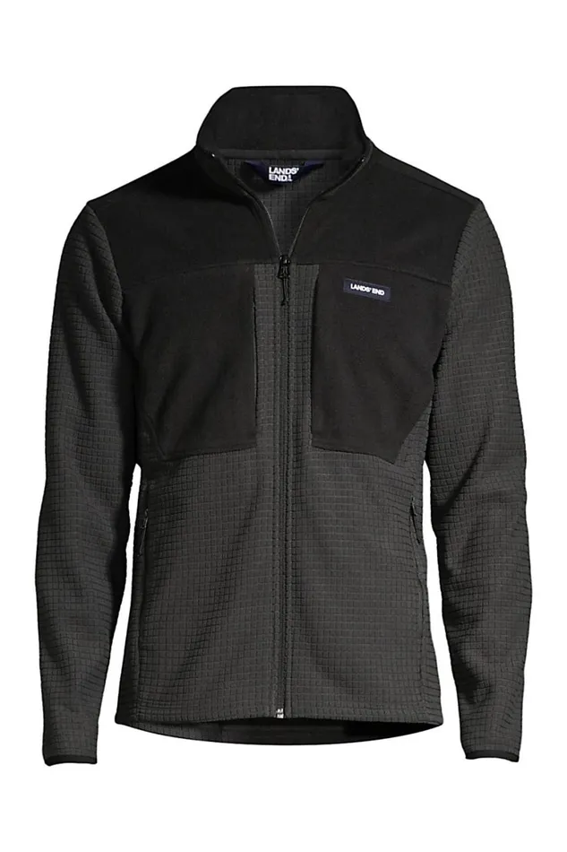Lands039 End Coats and Jackets Men Grid Fleece Jacket Dark Charcoal Lands039 End Coats and Jackets Men Grid Fleece Jacket Dark Charcoal