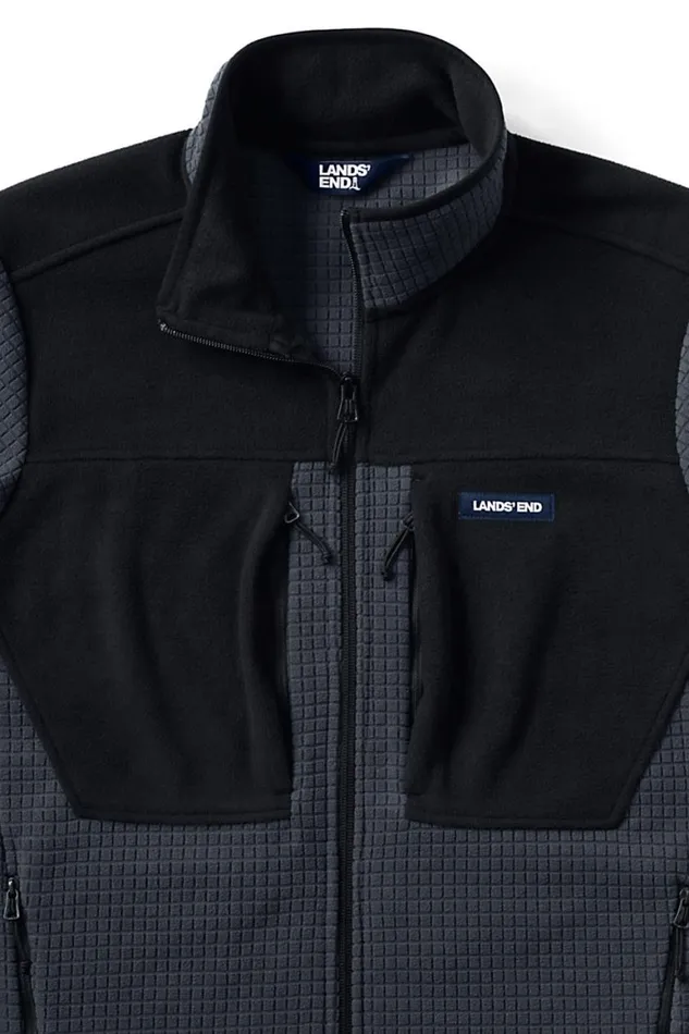 Lands039 End Coats and Jackets Men Grid Fleece Jacket Dark Charcoal Lands039 End Coats and Jackets Men Grid Fleece Jacket Dark Charcoal