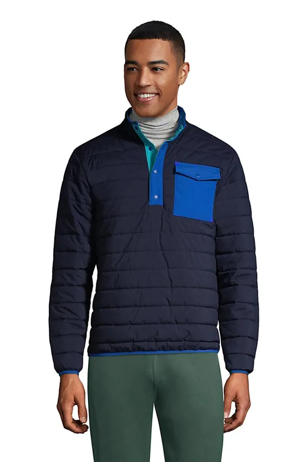 Lands039 End Coats and Jackets Men Quilted Quarter Snap Neck Pullover Jacket Radiant Navy Lands039 End Coats and Jackets Men Quilted Quarter Snap Neck Pullover Jacket Radiant Navy