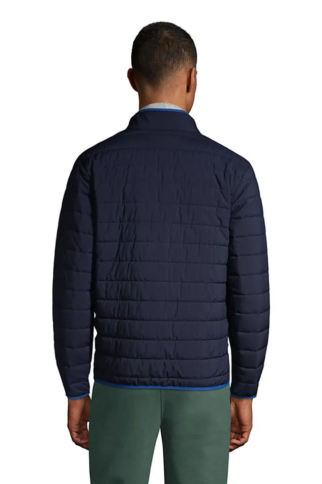 Lands039 End Coats and Jackets Men Quilted Quarter Snap Neck Pullover Jacket Radiant Navy