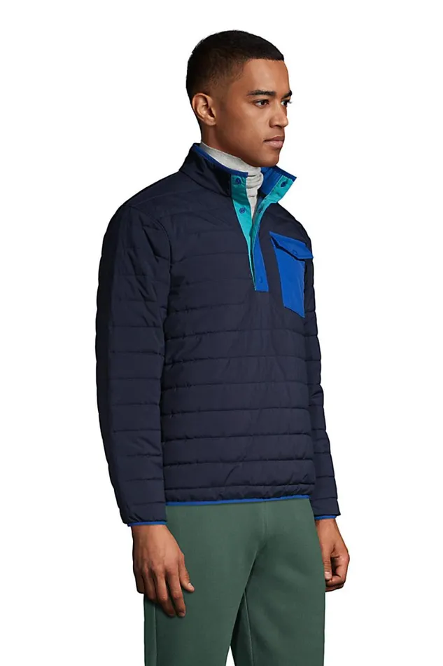 Lands039 End Coats and Jackets Men Quilted Quarter Snap Neck Pullover Jacket Radiant Navy