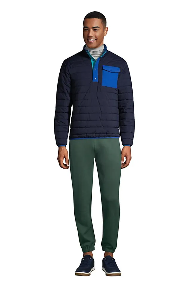 Lands039 End Coats and Jackets Men Quilted Quarter Snap Neck Pullover Jacket Radiant Navy