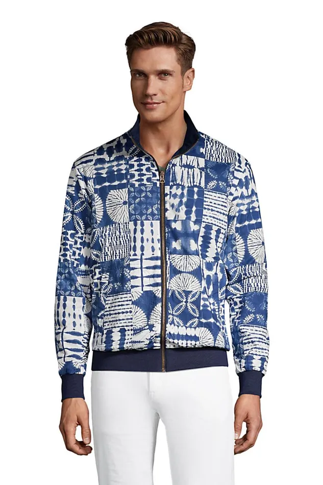 Lands039 End Coats and Jackets Men Reversible Cotton Bomber Jacket Radiant Navy