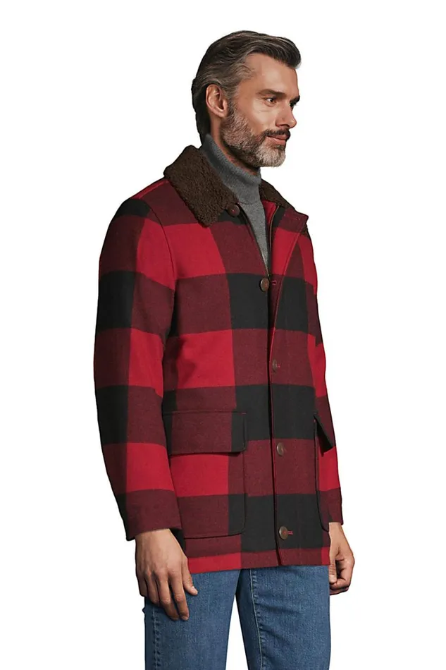 Lands039 End Coats and Jackets Men Wool Barn Coat Rich Red Buffalo Check Lands039 End Coats and Jackets Men Wool Barn Coat Rich Red Buffalo Check