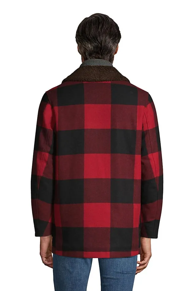 Lands039 End Coats and Jackets Men Wool Barn Coat Rich Red Buffalo Check Lands039 End Coats and Jackets Men Wool Barn Coat Rich Red Buffalo Check
