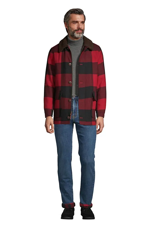 Lands039 End Coats and Jackets Men Wool Barn Coat Rich Red Buffalo Check Lands039 End Coats and Jackets Men Wool Barn Coat Rich Red Buffalo Check