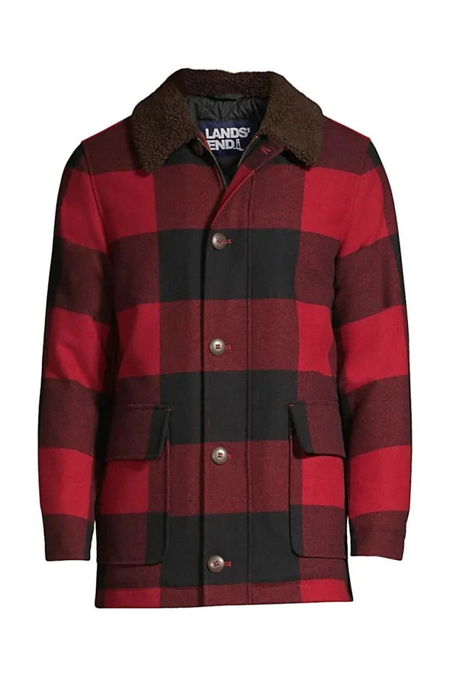 Lands039 End Coats and Jackets Men Wool Barn Coat Rich Red Buffalo Check Lands039 End Coats and Jackets Men Wool Barn Coat Rich Red Buffalo Check