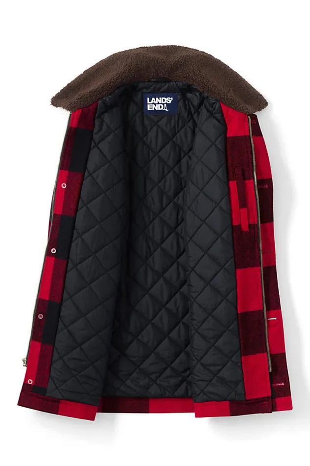 Lands039 End Coats and Jackets Men Wool Barn Coat Rich Red Buffalo Check Lands039 End Coats and Jackets Men Wool Barn Coat Rich Red Buffalo Check
