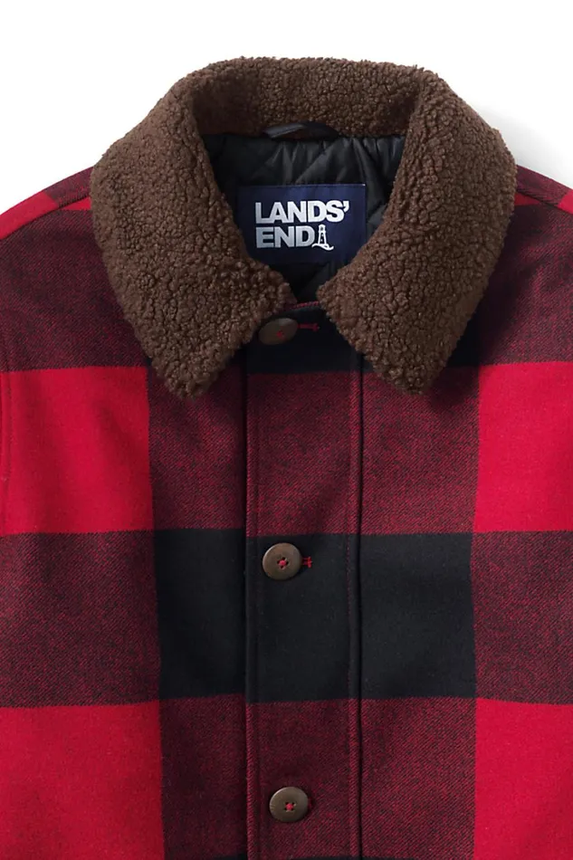 Lands039 End Coats and Jackets Men Wool Barn Coat Rich Red Buffalo Check Lands039 End Coats and Jackets Men Wool Barn Coat Rich Red Buffalo Check