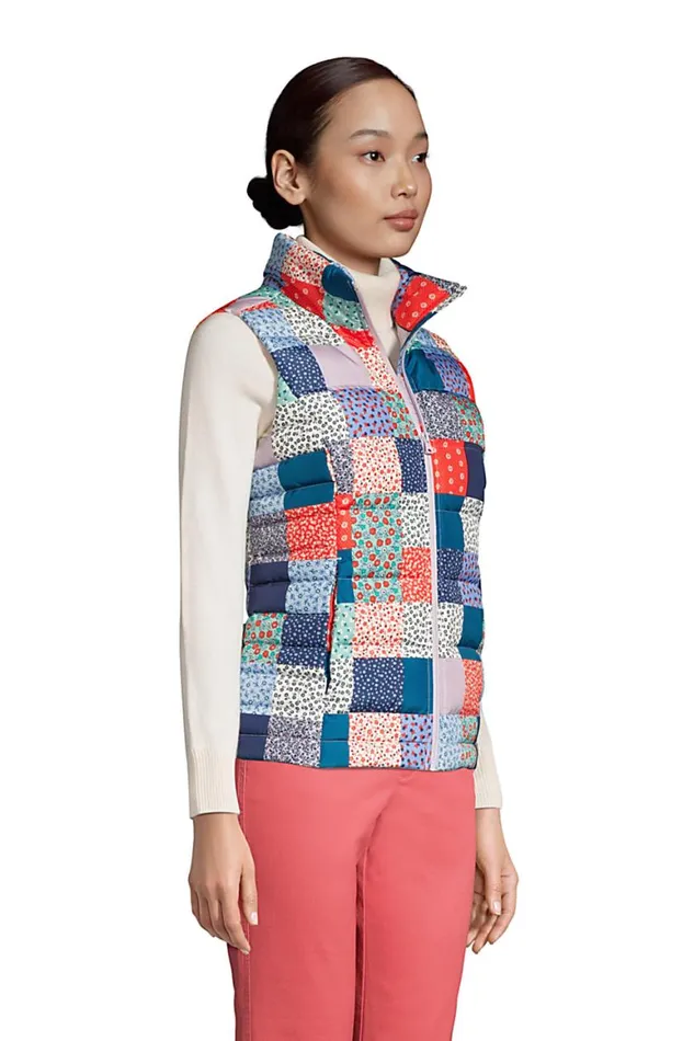 Lands039 End Coats and Jackets Women 600 Down Puffer Vest Print Multi Patchwork Floral Lands039 End Coats and Jackets Women 600 Down Puffer Vest Print Multi Patchwork Floral