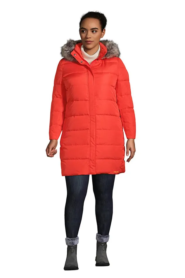 Lands039 End Coats and Jackets Women Plus Size 600 Down Winter Long Coat With Hood Crimson Orange