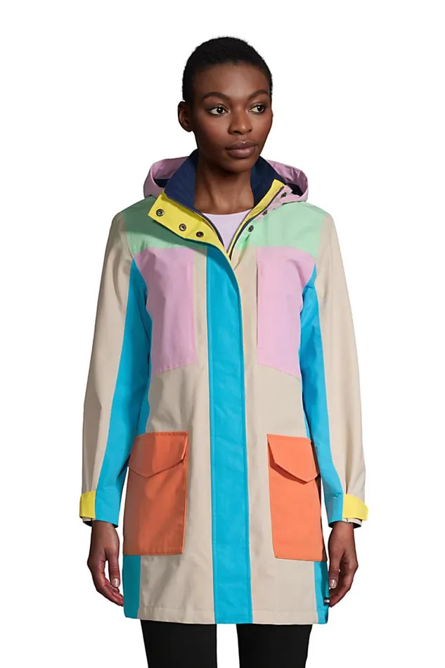 Lands039 End Coats and Jackets Women Squall Waterproof Raincoat With Hood Light Stone Multi Colorblock Lands039 End Coats and Jackets Women Squall Waterproof Raincoat With Hood Light Stone Multi Colorblock