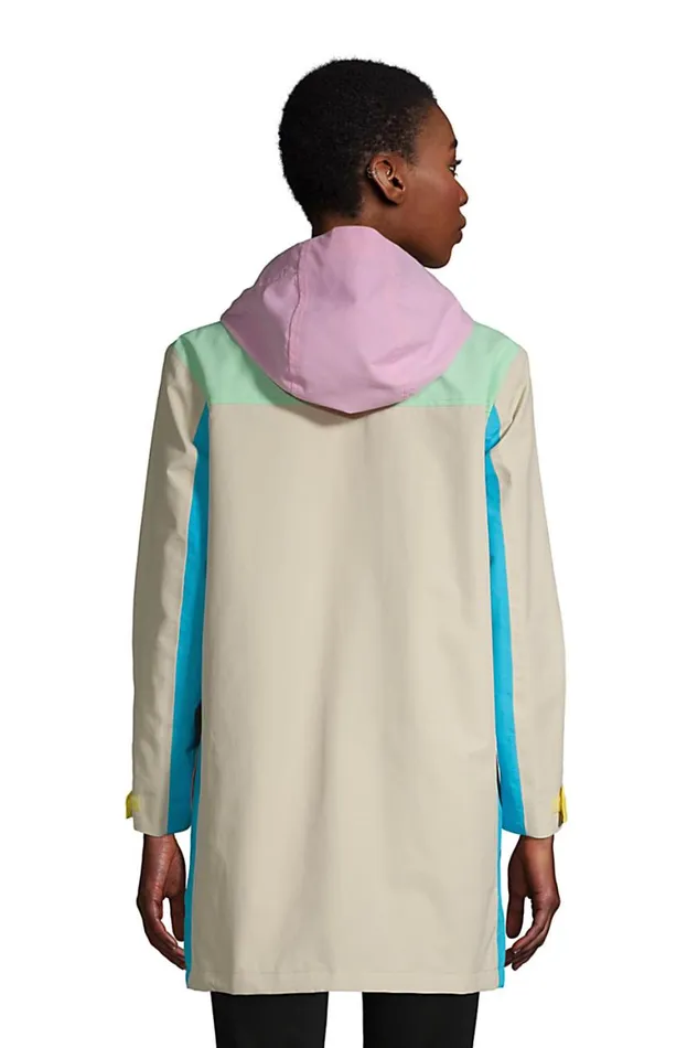 Lands039 End Coats and Jackets Women Squall Waterproof Raincoat With Hood Light Stone Multi Colorblock Lands039 End Coats and Jackets Women Squall Waterproof Raincoat With Hood Light Stone Multi Colorblock
