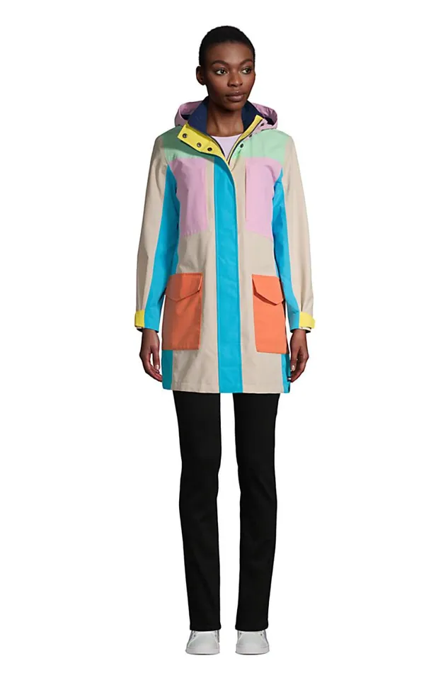 Lands039 End Coats and Jackets Women Squall Waterproof Raincoat With Hood Light Stone Multi Colorblock Lands039 End Coats and Jackets Women Squall Waterproof Raincoat With Hood Light Stone Multi Colorblock