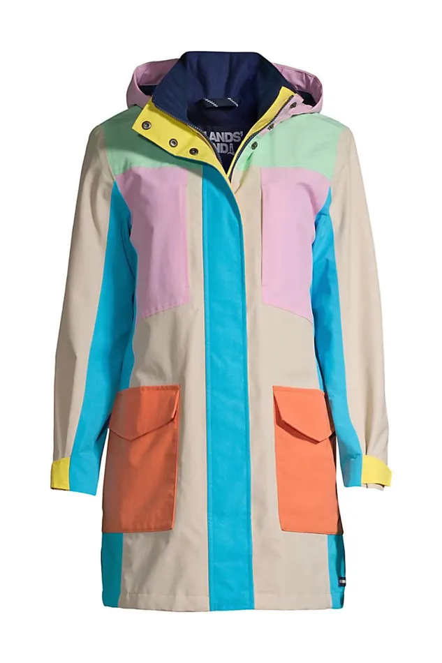 Lands039 End Coats and Jackets Women Squall Waterproof Raincoat With Hood Light Stone Multi Colorblock Lands039 End Coats and Jackets Women Squall Waterproof Raincoat With Hood Light Stone Multi Colorblock