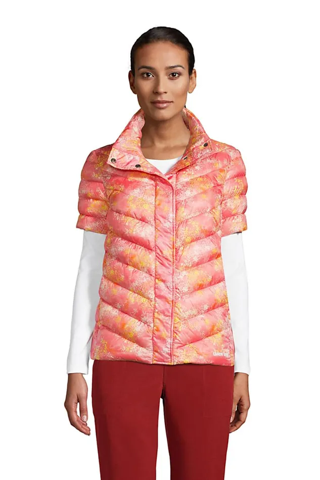 Lands039 End Coats and Jackets Women Ultra Lightweight Down Packable Short Sleeve Jacket Soft Mojave Tie Dye Floral