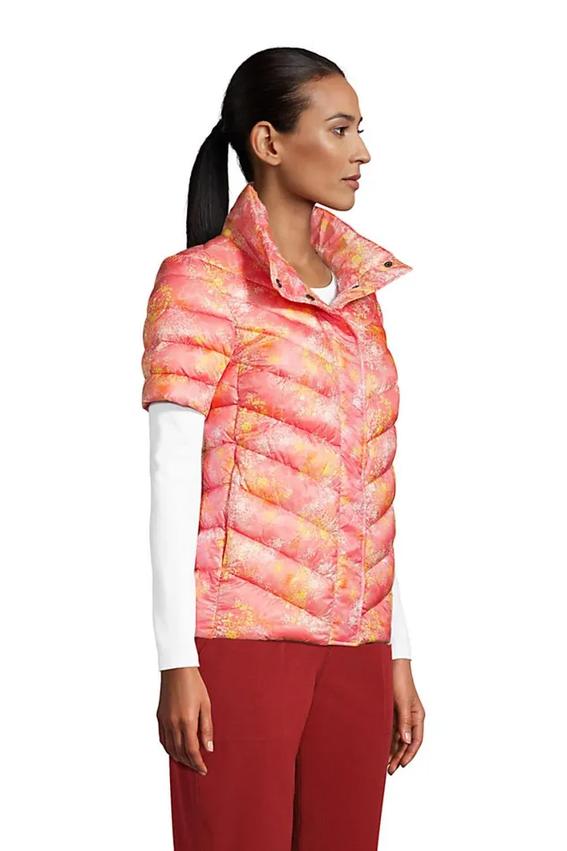 Lands039 End Coats and Jackets Women Ultra Lightweight Down Packable Short Sleeve Jacket Soft Mojave Tie Dye Floral
