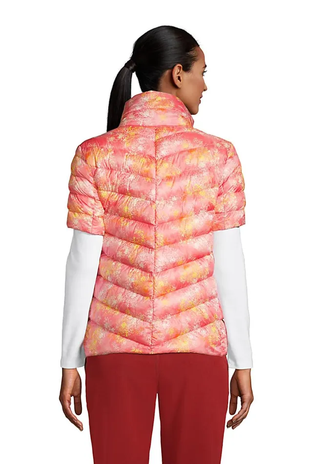 Lands039 End Coats and Jackets Women Ultra Lightweight Down Packable Short Sleeve Jacket Soft Mojave Tie Dye Floral