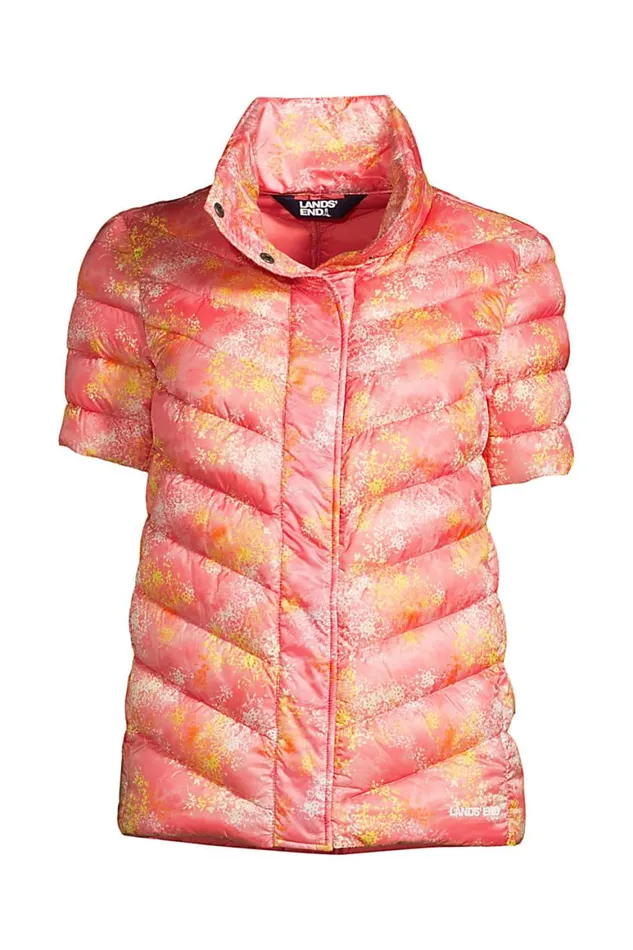 Lands039 End Coats and Jackets Women Ultra Lightweight Down Packable Short Sleeve Jacket Soft Mojave Tie Dye Floral
