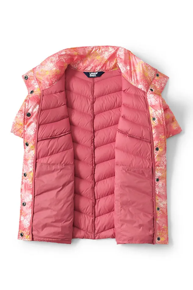 Lands039 End Coats and Jackets Women Ultra Lightweight Down Packable Short Sleeve Jacket Soft Mojave Tie Dye Floral