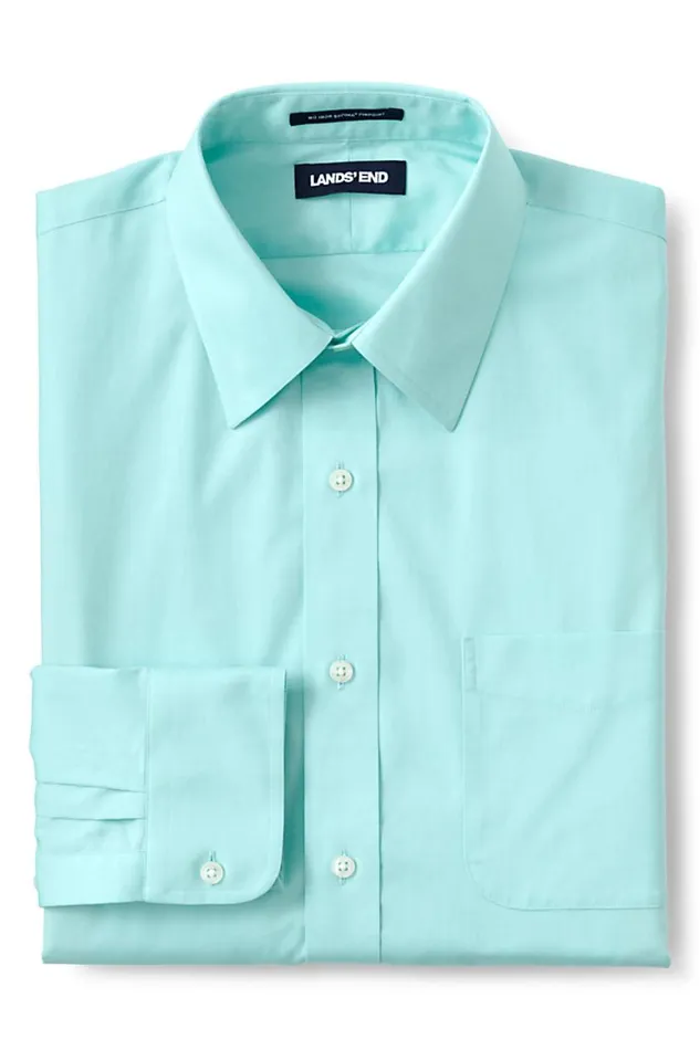 Lands039 End Dress Shirts Men Solid No Iron Supima Pinpoint Straight Collar Dress Shirts Aqua Mint