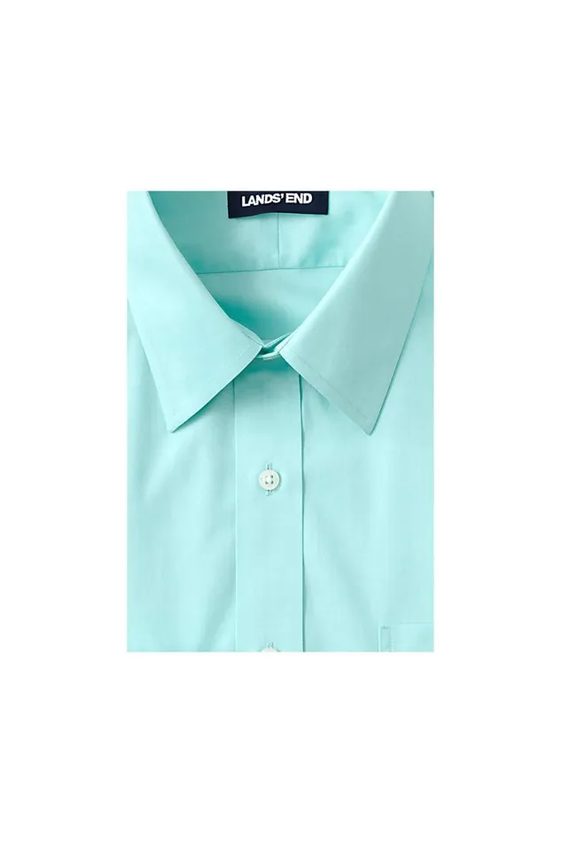 Lands039 End Dress Shirts Men Solid No Iron Supima Pinpoint Straight Collar Dress Shirts Aqua Mint