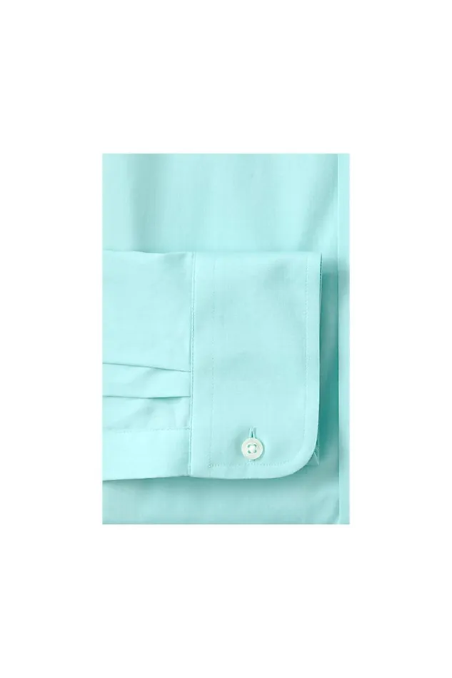 Lands039 End Dress Shirts Men Solid No Iron Supima Pinpoint Straight Collar Dress Shirts Aqua Mint