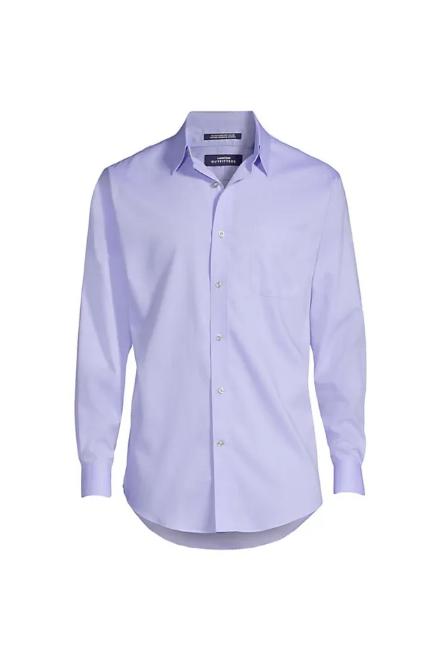 Lands039 End Dress Shirts Men Tall Long Sleeve Straight Collar Solid No Iron Pinpoint Blue