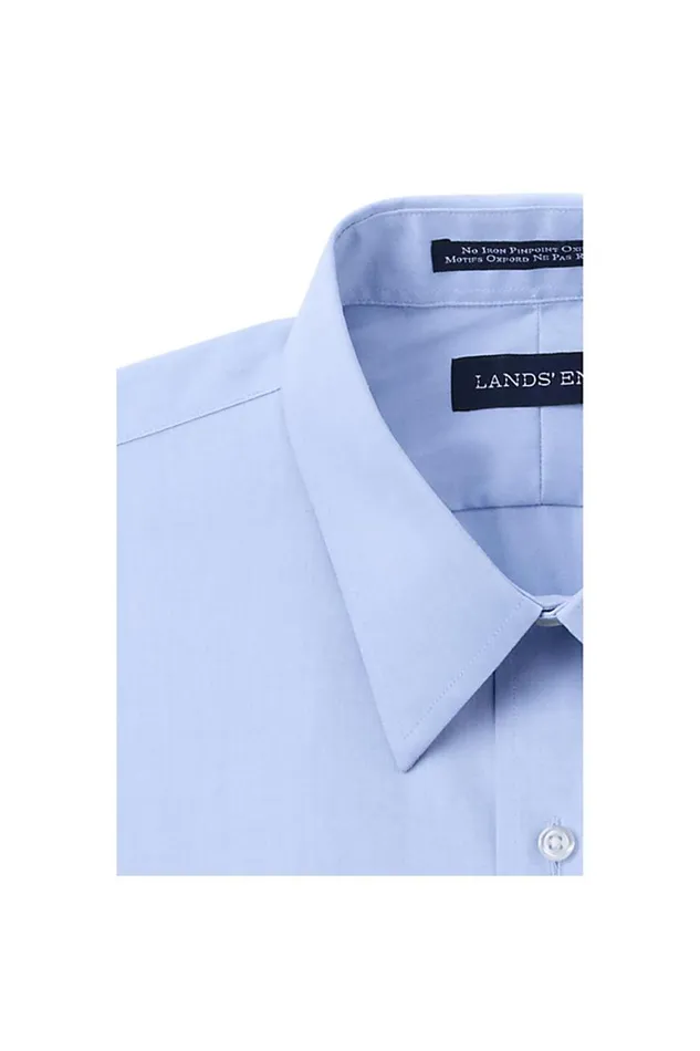 Lands039 End Dress Shirts Men Tall Long Sleeve Straight Collar Solid No Iron Pinpoint Blue