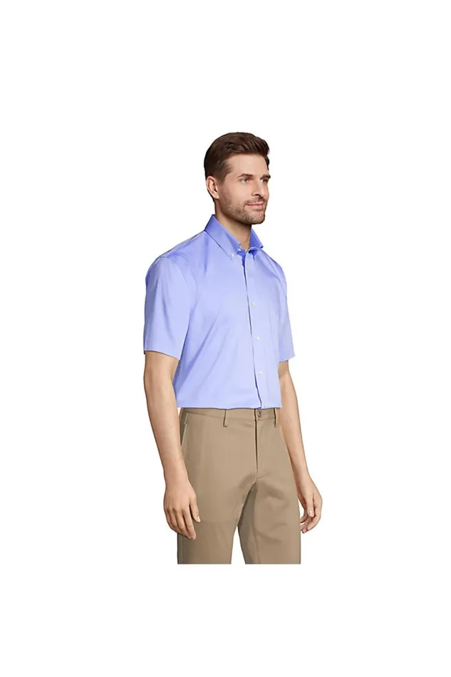 Lands039 End Dress Shirts Men Traditional Fit Short Sleeve Solid No Iron Supima Pinpoint Dress Shirt Light Blue