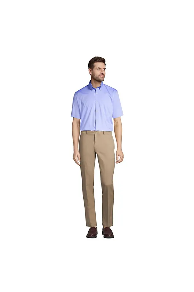 Lands039 End Dress Shirts Men Traditional Fit Short Sleeve Solid No Iron Supima Pinpoint Dress Shirt Light Blue