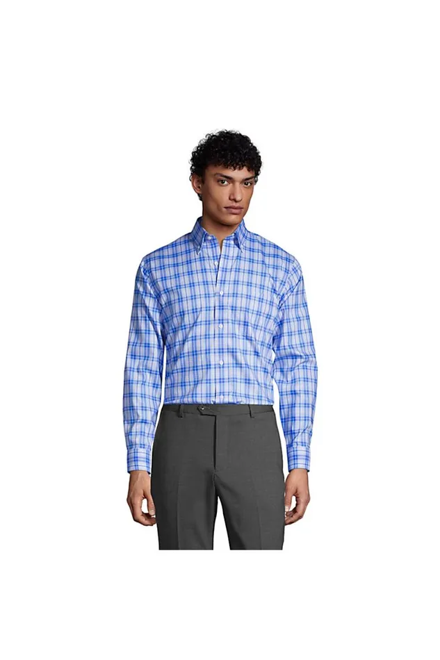 Lands039 End Dress Shirts Men Traditional Fit Stretch No Iron Pinpoint Dress Shirt Sea Cliff Blue Plaid Lands039 End Dress Shirts Men Traditional Fit Stretch No Iron Pinpoint Dress Shirt Sea Cliff Blue Plaid