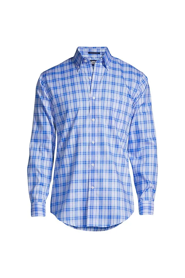 Lands039 End Dress Shirts Men Traditional Fit Stretch No Iron Pinpoint Dress Shirt Sea Cliff Blue Plaid Lands039 End Dress Shirts Men Traditional Fit Stretch No Iron Pinpoint Dress Shirt Sea Cliff Blue Plaid
