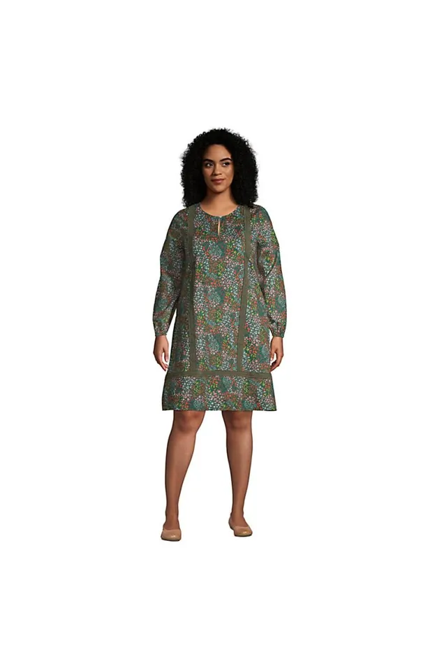 Lands039 End Dresses Women Plus Size Cotton Poplin Split Neck Dress Forest Moss Mini Floral Lands039 End Dresses Women Plus Size Cotton Poplin Split Neck Dress Forest Moss Mini Floral