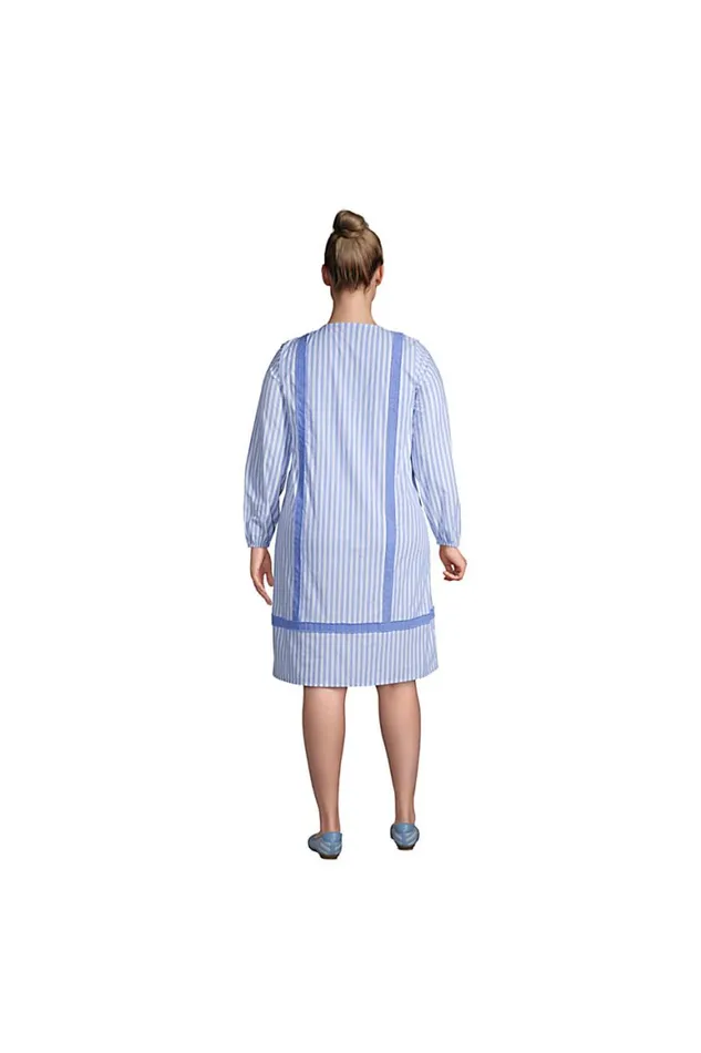 Lands039 End Dresses Women Plus Size Cotton Poplin Split Neck Dress Forest Moss Mini Floral