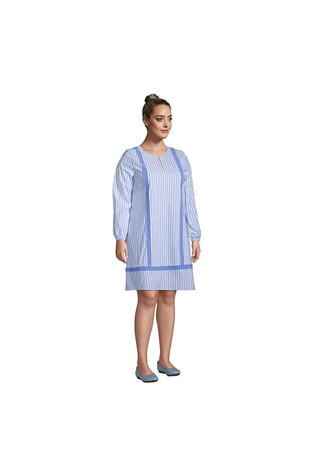 Lands039 End Dresses Women Plus Size Cotton Poplin Split Neck Dress Forest Moss Mini Floral