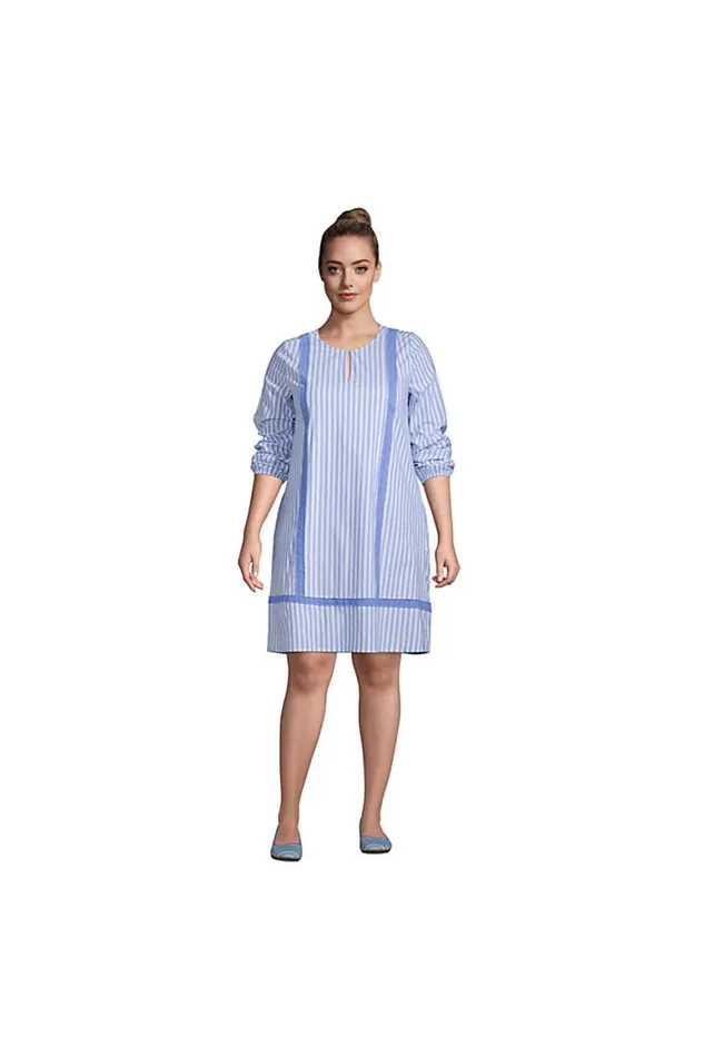 Lands039 End Dresses Women Plus Size Cotton Poplin Split Neck Dress Forest Moss Mini Floral