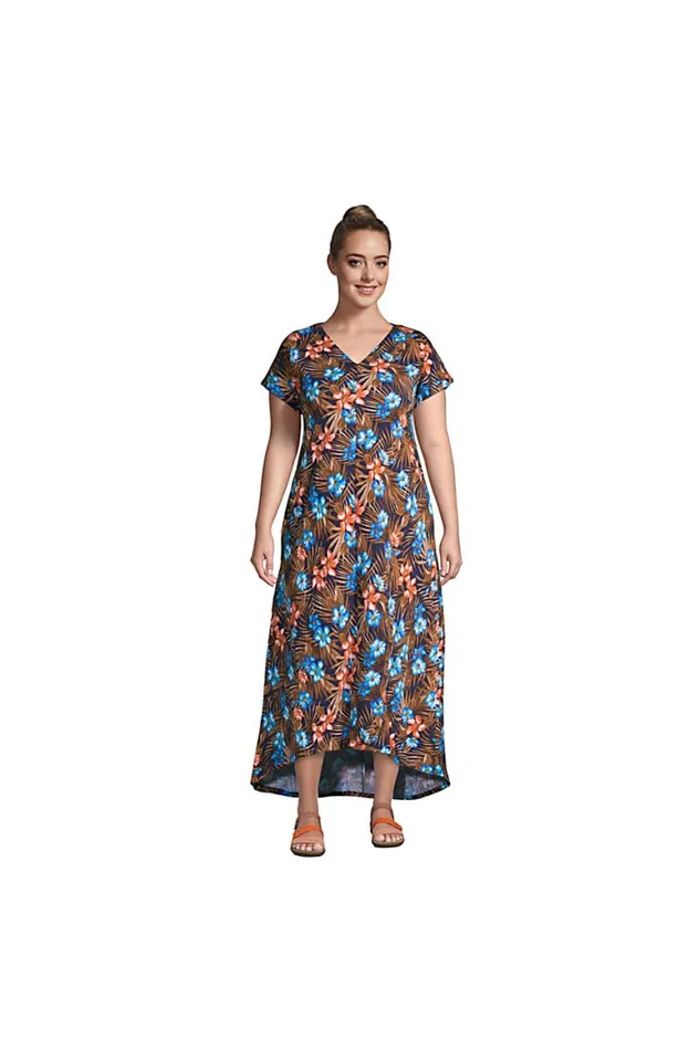 Lands039 End Dresses Women Plus Size Crinkle Knit Short Sleeve High Low Midi Dress Deep Sea Navy Tropic Palm Lands039 End Dresses Women Plus Size Crinkle Knit Short Sleeve High Low Midi Dress Deep Sea Navy Tropic Palm