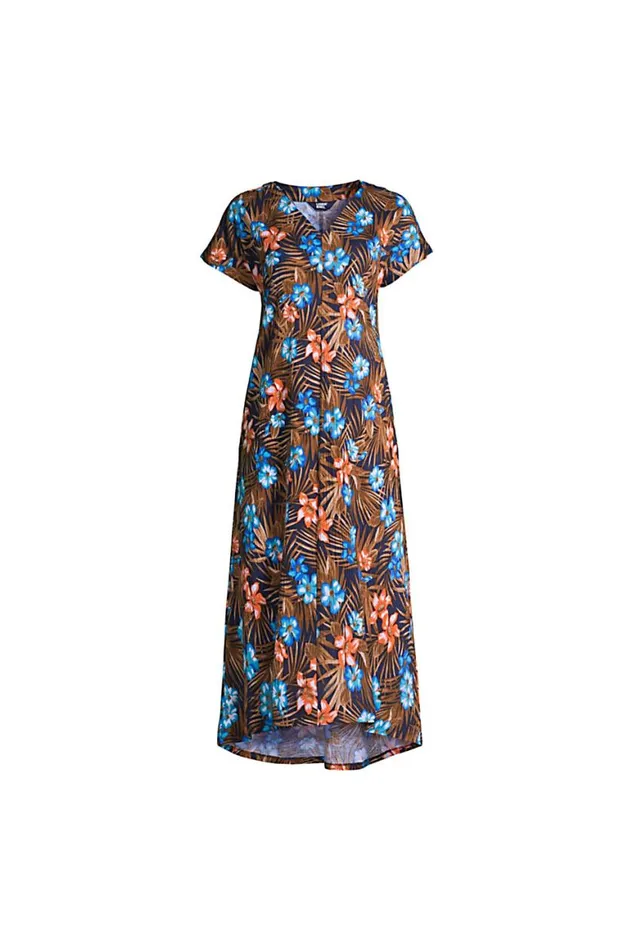 Lands039 End Dresses Women Plus Size Crinkle Knit Short Sleeve High Low Midi Dress Deep Sea Navy Tropic Palm Lands039 End Dresses Women Plus Size Crinkle Knit Short Sleeve High Low Midi Dress Deep Sea Navy Tropic Palm