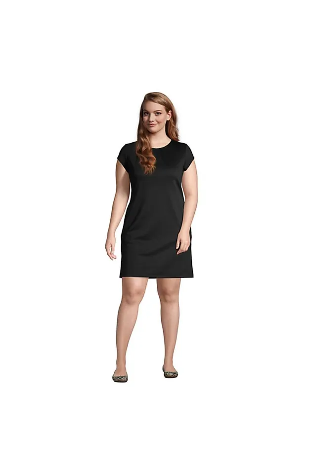 Lands039 End Dresses Women Plus Size Short Sleeve Ponte Dress Black