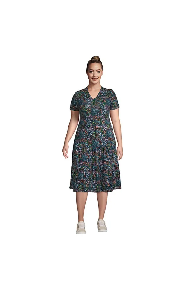 Lands039 End Dresses Women Plus Size Short Sleeve Tiered Dress Deep Sea Navy Mini Floral Lands039 End Dresses Women Plus Size Short Sleeve Tiered Dress Deep Sea Navy Mini Floral