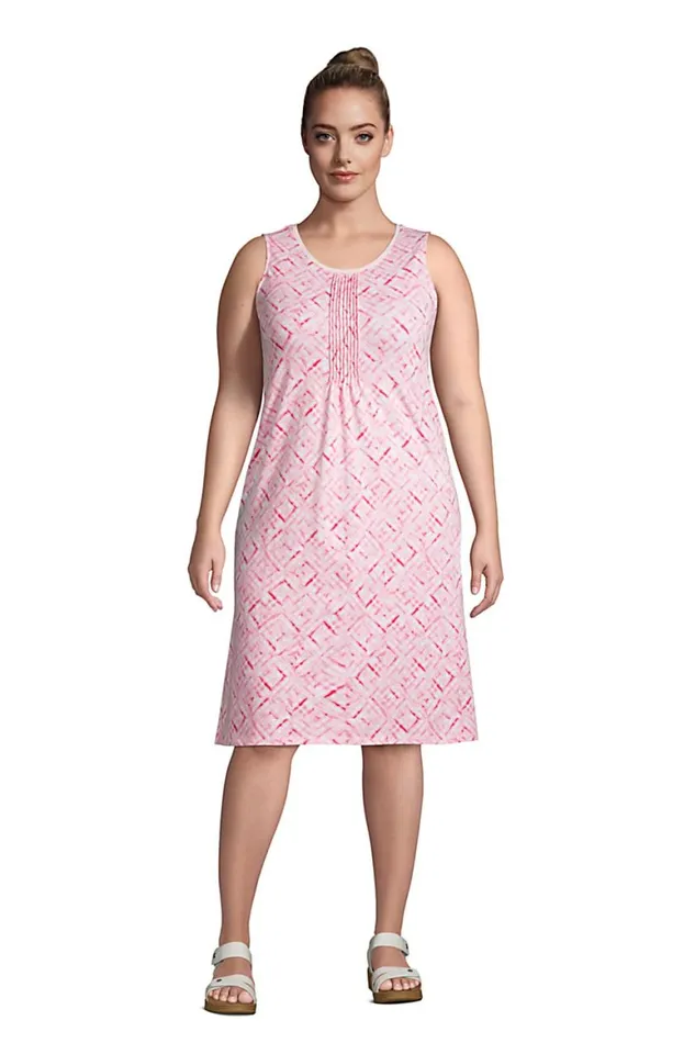 Lands039 End Dresses Women Plus Size Sleeveless Cotton Pintuck Tank Dress Horizon Pink Tie Dye Geo Lands039 End Dresses Women Plus Size Sleeveless Cotton Pintuck Tank Dress Horizon Pink Tie Dye Geo